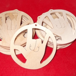 1 dozen ASL ( I Love You) Baltic Birch Ornaments- Free Shipping