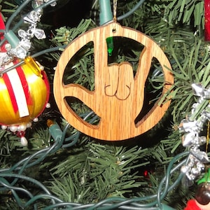 Set of 3 Handcrafted Oak ASL (I Love You) Ornaments- Free Shipping