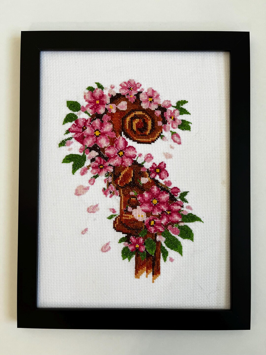 Spring Scroll Finished Cross Stitch – Cherry Blossom Music Wall Art - Etsy