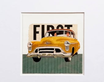 Original collage, vintage car collage, vintage paper collage