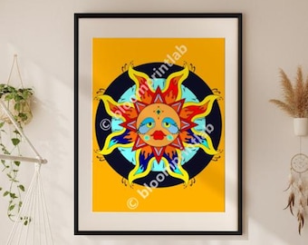 Whimsical Smiling Sun Printable Wall Art for Kids Nursery or Playroom | Happy Sunshine Digital Download