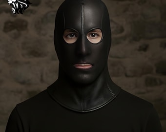 Black Leather Lace Up Hood Mask Full Head Cosplay Balaclava Custom Fit