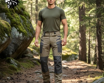 Pantalones cargo de trabajo caqui para hombre con paneles reforzados grises, pantalones tácticos utilitarios
