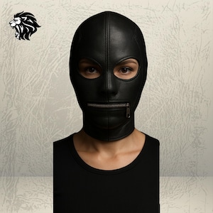 Handmade Black Leather Full Head Mask: Cosplay Hood