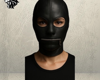 Handmade Black Leather Full Head Mask: Cosplay Hood