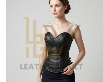 Black Faux Leather Underbust Corset – Gothic Steampunk Lace-Up Waist Cincher