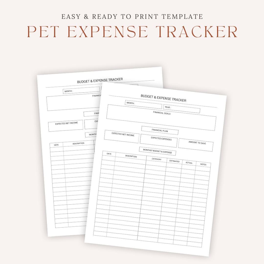 Pet Expense Tracker Printable | Monthly Pet Budget Planner PDF | Dog ...