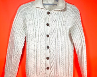 Vintage 70s Chunky Aran Knit Cardigan, XS- small