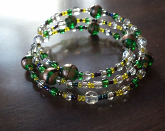 Green, Yellow, and Blue Beaded Bracelet