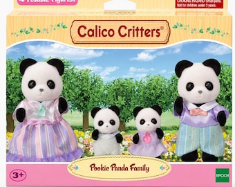 Calico Critters Panda Family Sylvanian Families, Epoch Panda Figure Set, Dollhouse Animal Toys, Kids Gift 4+
