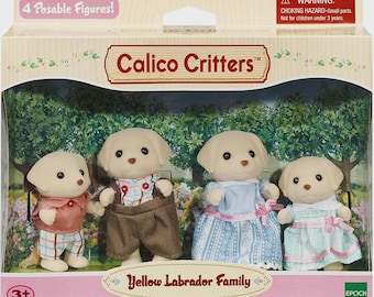 Calico Critters Yellow Labrador Family Sylvanian Families, Epoch Dog Family Figure Set, Dollhouse Animal Toys, Kids Gift 4+