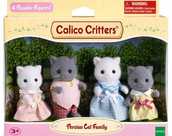 Calico Critters Persian Cat Family Set, Sylvanian Families Persian Cat Family, Epoch 4 Piece Animal Figures, Dollhouse Toy Gift 4+