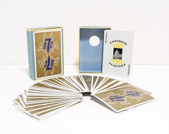 Vintage 1970s Congress American Airlines DC7 Playing Cards, Complete Deck with Jokers, Cel-U-Tone Finish, Blue Velour & Gold Box