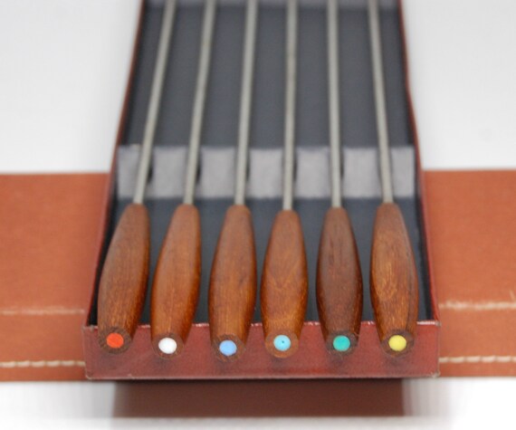 Danish Modern Selandia Danish Steel Forks Teak Handles Barbed Tines 70s Vintage Hot Pot Utensils Fondue Forks Excellent Condition