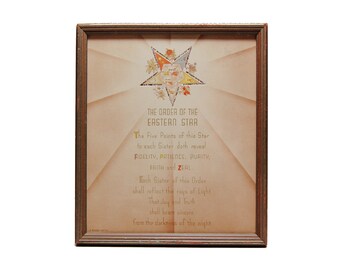 1950s Vintage Order Of The Eastern Star Framed Print Buzza Craftacres Masonic 5 Points Fidelity Patience Purity Faith Zeal