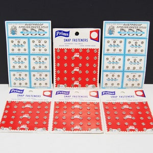 1960s Vtg Prym Prims Snap Fasteners, 6 Full Sheets For 216 Snaps, Sizes 5mm & 7mm, Clean New Old Stock