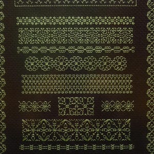 May include: A collection of ten different embroidery designs, each with a unique pattern. The designs are stitched in a light green thread on a dark brown background. The text "Ten Variations 1-2 *Sage* 2011*" is at the bottom of the image.