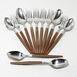 1960s MidCentury Vtg Ekco Eterna Canoe Muffin Flatware 12 Pieces Stainless Steel Japan Danish Modern Style MCM Forks Spoons Damaged image 8