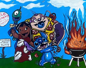 Stitch Crashes Disney Inspired 16x20 Canvas Painting Pin Display