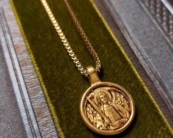 Ärkeängeln Mikael-hänge – Skyddsängelhalsband i sterlingsilver, kristna smycken med grekisk bön, andlig skyddsamulettgåva