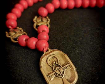 Setian Rosary Necklace – Egyptian Prayer Beads, Red Meditation Rosary, Scarab Talisman