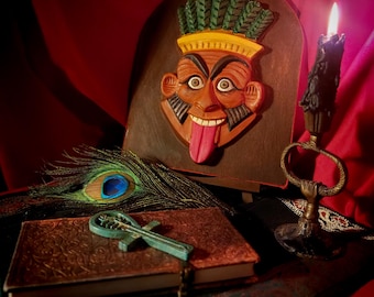 Gesicht von Bes | Altes ägyptisches Amulett | Schutztalisman | Heka magische Gottheit für heidnischen Altar