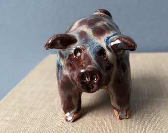 Drip glaze pig figure - vintage studio art pottery animal