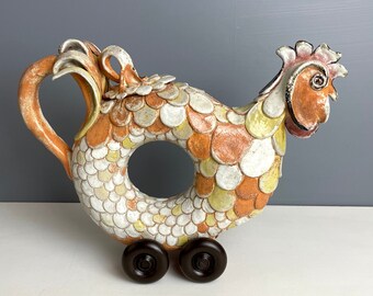 Rolling Chicken by Shelley Weinstein - handmade art pottery