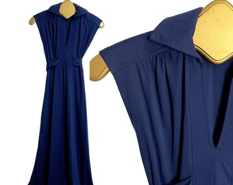 1970s navy blue maxi dress - size XS