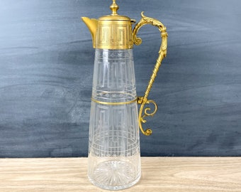 Greek Key cut glass fancy claret jug - 1920s vintage