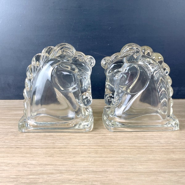 Federal Glass horse head bookends set - 1940s vintage