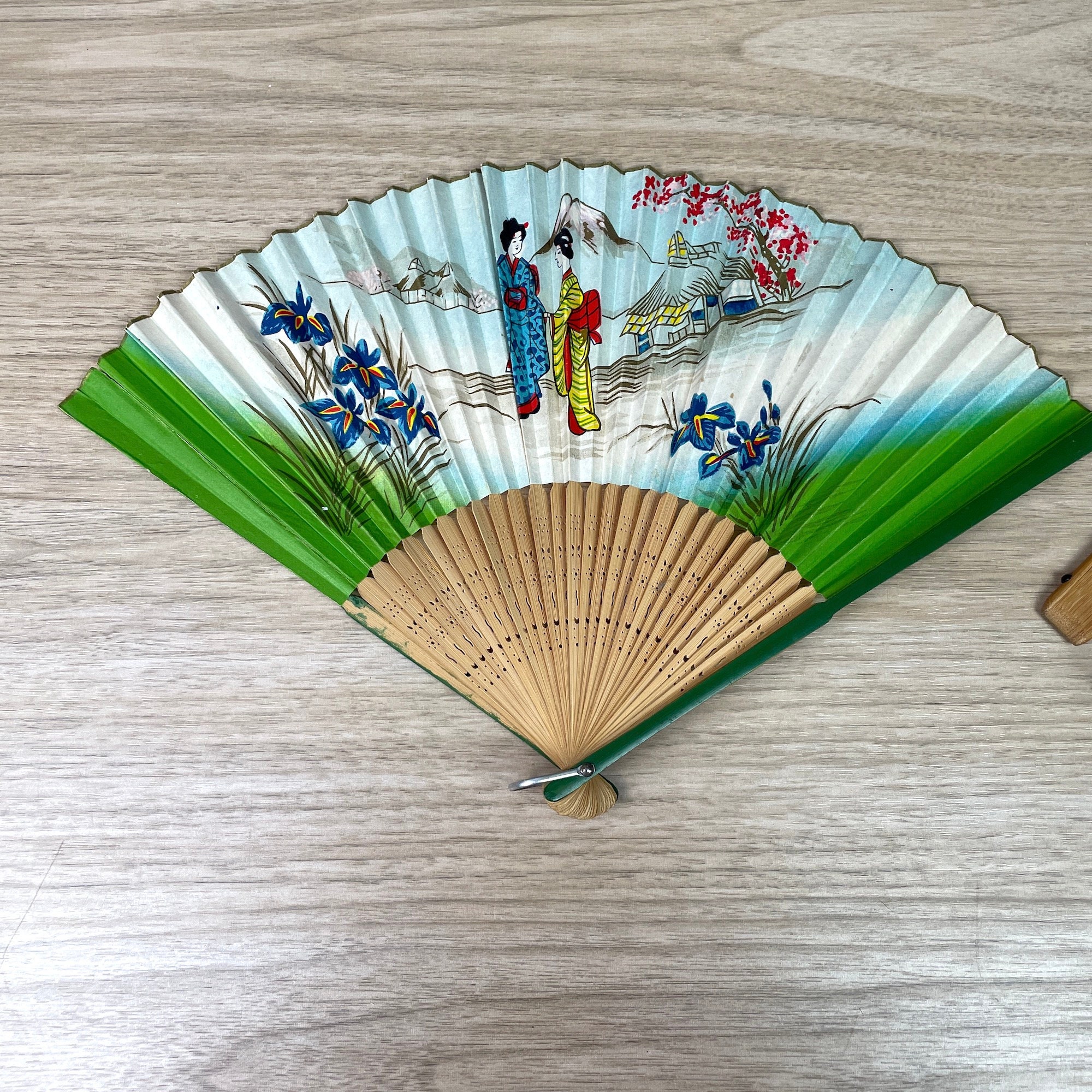 Set of Three Vintage Asian Inspired Decorative Folding Fans - Black Beige Cream Asian Folding Paper Fans - Set of 3 - Vintage Hand Fans - Etsy main image 4