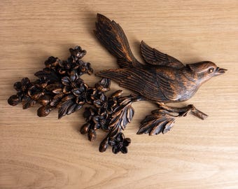 Vintage 1967 Dart Bird Wall Plaque #7038 - Copper Wash - MCM Wall Decor - Dark Cottagecore