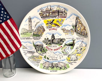 Scenic South Dakota souvenir state plate - 1960s vintage