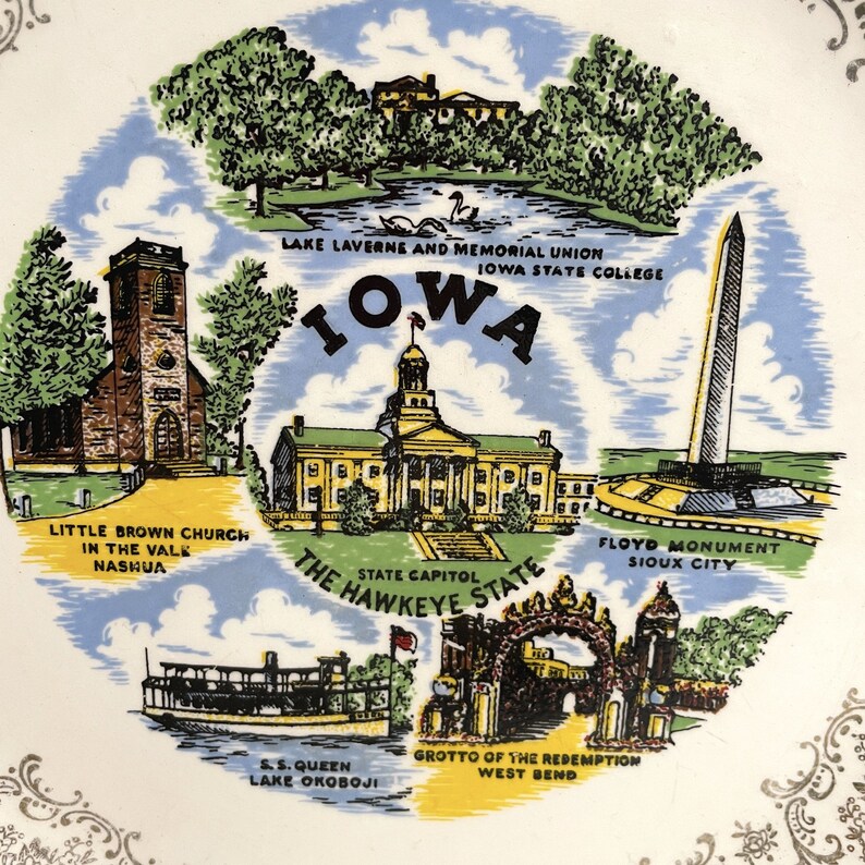 Iowa souvenir state plate vintage 1960s road trip souvenir