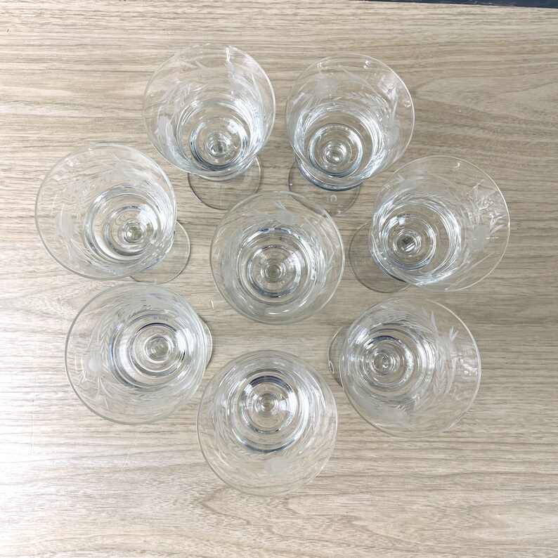 Mid century floral cut wine glasses set of 8 vintage barware image 5