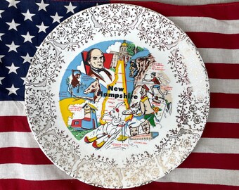 New Hampshire state souvenir plate - vintage 1950s road trip