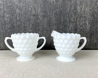 Anchor Hocking milk glass bubble cream and sugar - vintage glassware