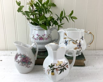 Vintage floral cream pitchers - set of 4 - mix and match creamers