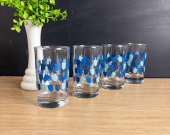 Libbey Blue Dreidel Juice Glasses Set of 4 - Hanukkah Design