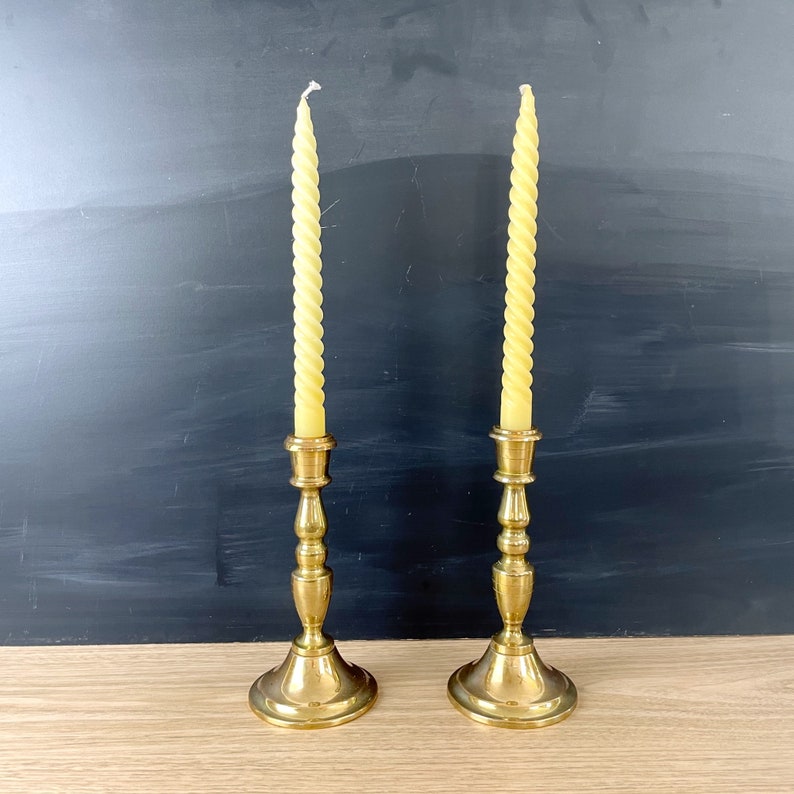 Heavy brass candlestick pair 8 vintage brass image 2