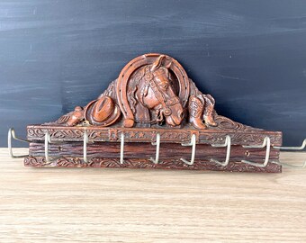 Vintage 40s-50s Styroco Wood Western Style Horse Head Tie Rack, Belt ...