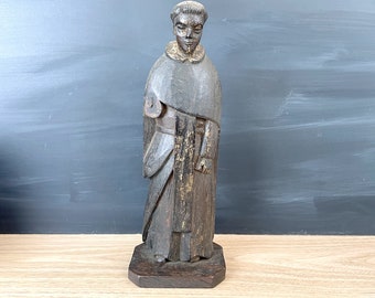Carved wood monk statue - age uncertain