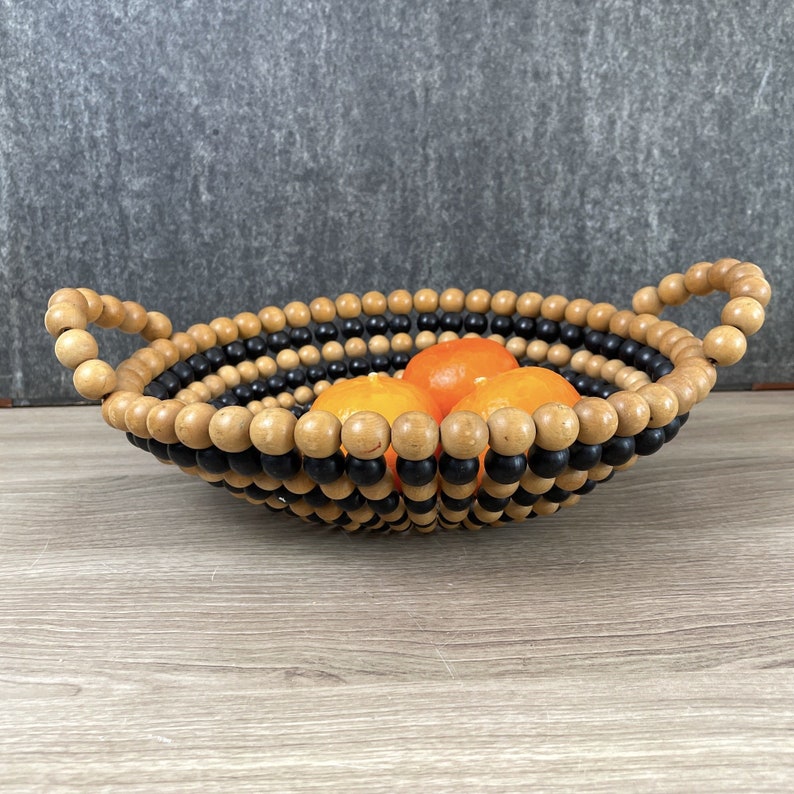 European wooden beaded basket 1960s vintage image 1