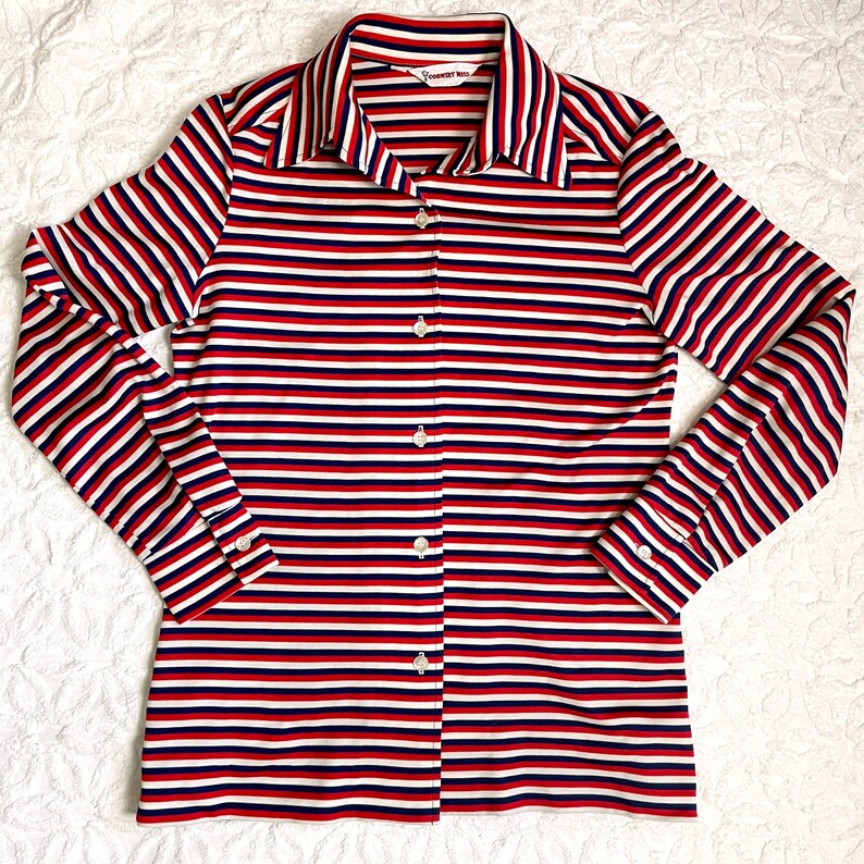 1970s red, white and blue striped tunic with belt size XS image 8