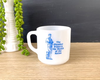 Federal milk glass plumber advertising mug - 1970s vintage