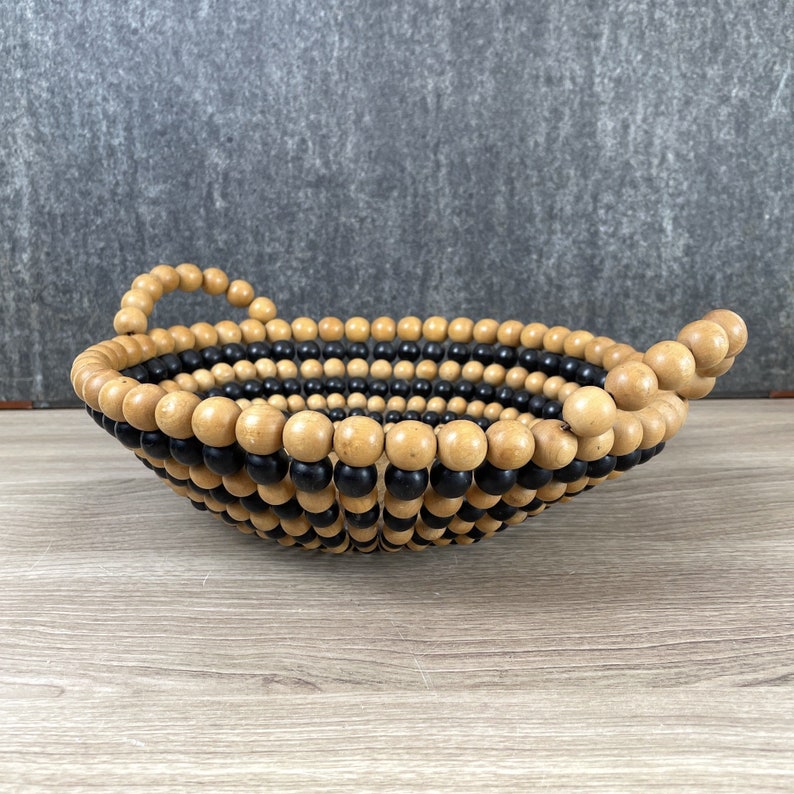 European wooden beaded basket 1960s vintage image 2