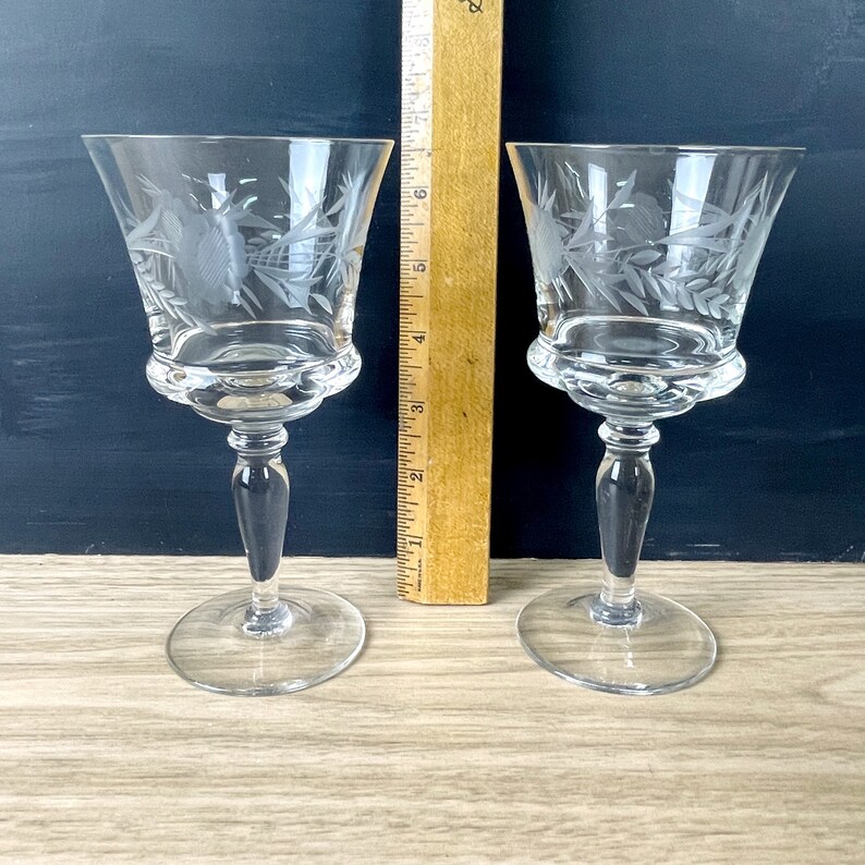 Mid century floral cut wine glasses set of 8 vintage barware image 7
