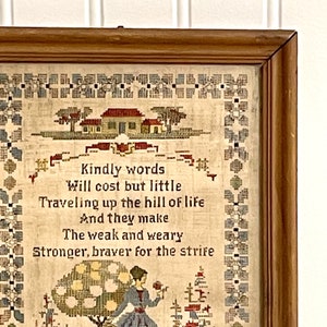 Kindly Words sampler print vintage framed art image 3