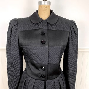 1980s vintage quilted black button-front dress / size S image 6